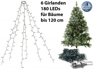 Preview: Weihnachtsbaum-Überwurf-Lichterkette mit 6 Girlanden - 180 warmweisse LEDs, 1.5m pro Girlande - IP44 Spritzwasserschutz für innen/aussen - Ring-Halterung