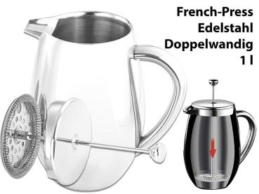 Preview: Thermo-Kaffeebereiter, French-Press, Edelstahl, doppelwandig, 1 Liter