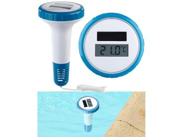 Preview: Thermomètre solaire digital pour piscine et étang - Écran LCD clair - Étanche IPX7 - Plage -20 à +60 °C - Panneau solaire/Pile AA - Ø70xH115mm - 142g