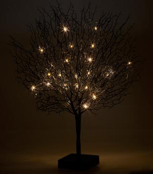 Preview: Arbre Lumineux Décoratif LED 50cm Noir - Lumière d‘Ambiance Festive Intérieur - 25 Mini LED Chaudes - Alimentation Piles AA