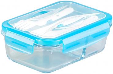 Preview: Glas-Frischhaltedose, 2 Kammern, Besteck, Klick-Deckel, -20bis 520 °C