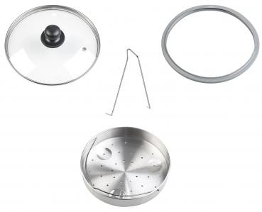 Preview: 4-teiliges Edelstahl-Dampfgar-Einsatz-Set für Schnellkochtöpfe