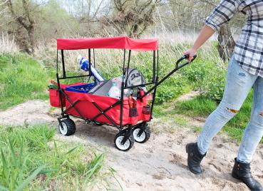 Preview: Faltbarer Bollerwagen mit Dach und Offroad-Rädern, 80 kg Tragkraft Preview: Faltbarer Bollerwagen mit Dach und Offroad-Rädern, 80 kg Tragkraft