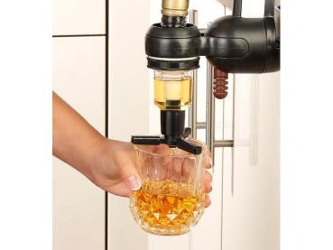 Preview: Flaschenhalter mit Portionierer 3 cl - Für Partykeller, Vereinsheim & Hausbar - Wandmontage, 0.7-1L Flaschen, abnehmbar & hygienisch