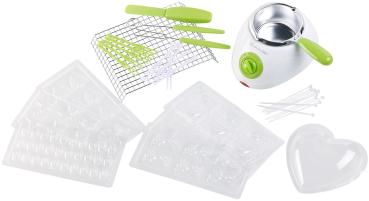 Preview: Elektrische Chocolatière - Schmelztopf Set mit 32 Teilen - 7 Förmchen für 67 Pralinen - 20W - 250g Kapazität - Inkl. Zubehör - Pralinen & Fondue