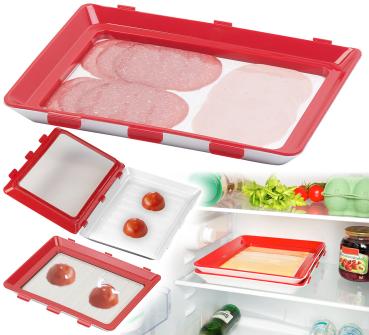 Preview: Boîte de conservation XL pour charcuterie et fromage - Couvercle ultra-souple conservation sous vide - Empilable - Plateau de service intégré - 38x3x26cm