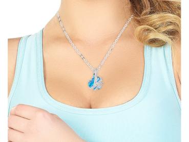 Preview: Halskette mit blauem Zirkonia-Herzanhänger und Schmucksteinen, 45 cm