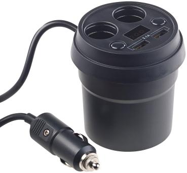 Preview: distributore per auto a 4 vie con 2 porte 12/24 V e USB (3,1 A) ciascuna, 80 watt