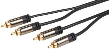 Preview: Premium-Stereo-Kabel 2 Cinch auf 2 Cinch, schwarz, 0,5 m, vergoldet