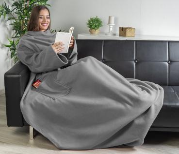 Preview: Fleece blanket with sleeves, microfiber, anthracite, 150 x 200 cm Preview: Fleece blanket with sleeves, microfiber, anthracite, 150 x 200 cm