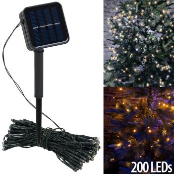 Preview: Solar-Lichterkette, 200 warmweisse LEDs, 8 Modi, 22 m, Dämmerungssensor