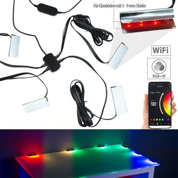 Preview: WLAN-LED-Glasbodenbeleuchtung, 4 Klammern mit 12 RGBW-LEDs, App Preview: WLAN-LED-Glasbodenbeleuchtung, 4 Klammern mit 12 RGBW-LEDs, App