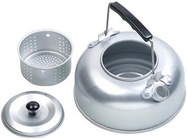 Preview: Lot 2x Bouilloires de Camping Aluminium - Ultralégeres & Compactes avec Passoire à Thé - Poignée Pliable - 0,75L Chacune - Ø15,3xH9cm