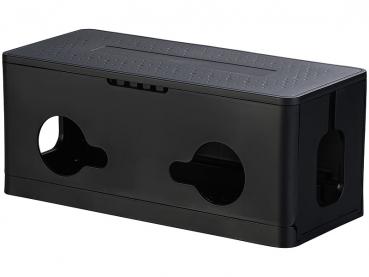 Preview: 2er-Set Kabel- & Steckdosen-Box mit Kabelschlitzen, Belüftung, schwarz Preview: 2er-Set Kabel- & Steckdosen-Box mit Kabelschlitzen, Belüftung, schwarz
