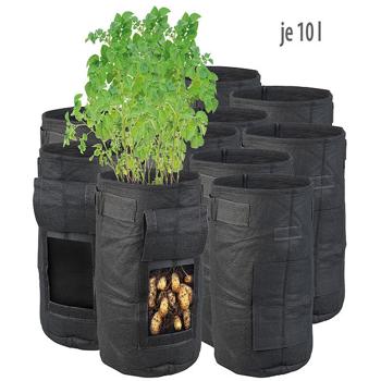 Preview: Lot de 10 Sacs de Culture pour Plantes 10L - Poignées, Fenêtre de Contrôle - Pour Pommes de Terre, Légumes, Fraises - Feutre Durable, Réutilisables