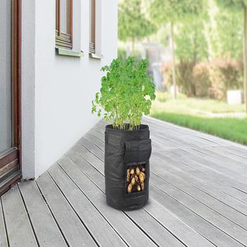 Preview: Lot de 10 Sacs de Culture pour Plantes 10L - Poignées, Fenêtre de Contrôle - Pour Pommes de Terre, Légumes, Fraises - Feutre Durable, Réutilisables