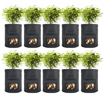 Preview: Breathable 10L plant growing bags made of felt, set of 10, with carrying handles and viewing window, for potatoes, vegetables, berries and more, lightweight and robust
