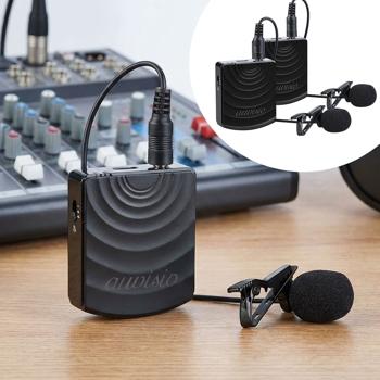 Lot de 2 microphones sans fil avec récepteur pour prise jack 3,5 mm, 2,4 GHz, 25 m