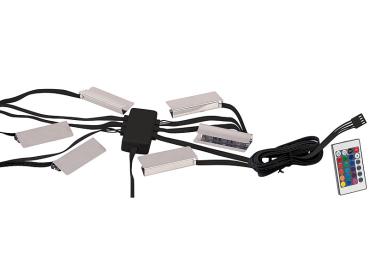 Preview: 4er-Set LED-Glasbodenbeleuchtung mit Fernbedienung: 6 Klammern mit 18 RGB-LEDs Preview: 4er-Set LED-Glasbodenbeleuchtung mit Fernbedienung: 6 Klammern mit 18 RGB-LEDs