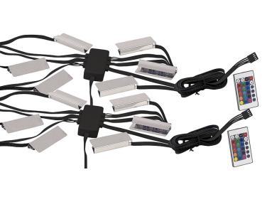 Preview: 2er-Set LED-Glasbodenbeleuchtung mit Fernbedienung: 6 Klammern mit 18 RGB-LEDs Preview: 2er-Set LED-Glasbodenbeleuchtung mit Fernbedienung: 6 Klammern mit 18 RGB-LEDs