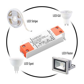 Preview: Transformateur LED, 230 V sur 12 V, charge totale jusqu'à 15 watts, 103 x 35 x 16 mm
