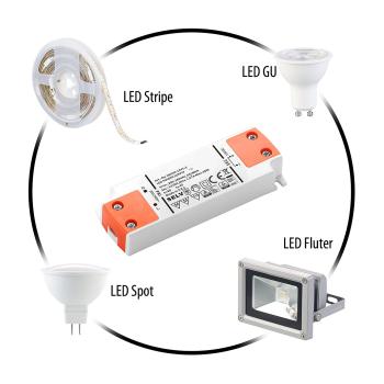 Preview: Transformateur LED, 230 V sur 12 V, charge totale jusqu'à 20 watts, 103 x 35 x 16 mm