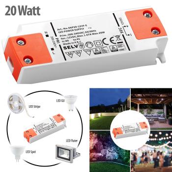 Preview: Transformateur LED, 230 V sur 12 V, charge totale jusqu'à 20 watts, 103 x 35 x 16 mm