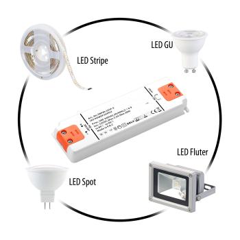 Preview: Transformateur LED, 230 V sur 12 V, charge totale jusqu'à 30 watts, 156 x 50 x 17 mm