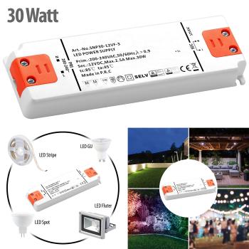 Preview: Transformateur LED, 230 V sur 12 V, charge totale jusqu'à 30 watts, 156 x 50 x 17 mm