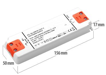 Preview: Transformateur LED, 230 V sur 12 V, charge totale jusqu'à 30 watts, 156 x 50 x 17 mm