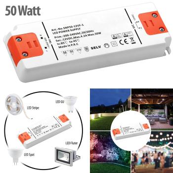 Preview: Transformateur LED, 230 V sur 12 V, charge totale jusqu'à 50 watts, 160 x 57 x 18 mm