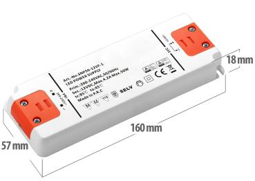 Preview: Transformateur LED, 230 V sur 12 V, charge totale jusqu'à 50 watts, 160 x 57 x 18 mm