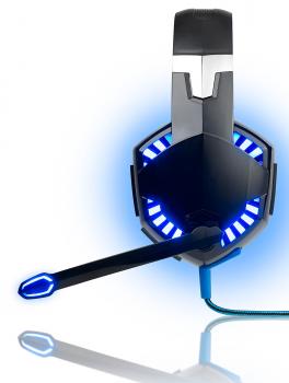 Preview: Micro-casque Gaming GHS-250.LED USB Lumineux - Microphone Rétractable & Éclairage Bleu - Casque Audio Ø 50 mm - Confortable - PC Windows