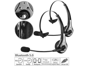 Preview: 2er Pack Profi-Mono-Headset mit Bluetooth, Geräuschunterdrückung