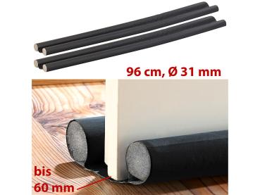 Preview: 2er-Set Zugluft-Stopper für Türen bis 60 mm Dicke - Energiesparend & Heizkosten senkend - Schwarz, doppelte Dämmrollen, 96x6.2x3.1cm
