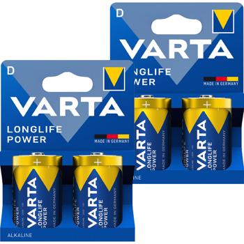 Pile alcaline Varta Longlife Power - Idéale forte consommation - Type Mono / D / LR20 - 1,5V - Lot de 4 - Made in Germany