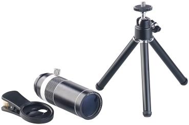 Preview: Vorsatz-Tele-Objektiv für Smartphones, Dreibein-Stativ & Fernauslöser