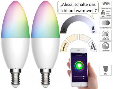 Preview: 2er-Set WLAN-LED-Lampen - E14, RGB, CCT dimmbar - Smart Home Lichtsteuerung mit App, Amazon Alexa/Google Assistant - 6W, 470lm, 16 Mio. Farbtöne