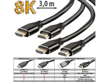 Preview: Jeu de 2 câbles HDMI 2.1 haute vitesse, 8K, 3D, HDR, eARC, 48 Gbit/s, 3 m