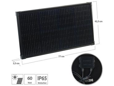 Preview: Mobiles Solarpanel - 60W, 32 monokristalline M10-Zellen - Lädt Auto/Wohnmobil-Batterie, Camping, Garten - MC4-kompatibel, IP65, schwarz