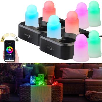 Preview: lot de 8 bougies LED RGBWW résistantes aux intempéries avec batterie et chargeur, App