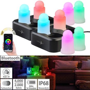 Preview: lot de 8 bougies LED RGBWW résistantes aux intempéries avec batterie et chargeur, App
