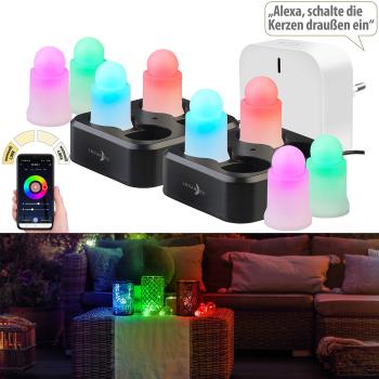 Preview: lot de 8 bougies RGBWW LED résistantes aux intempéries avec batterie, chargeur,passerelle WLAN