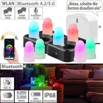 Preview: lot de 8 bougies RGBWW LED résistantes aux intempéries avec batterie, chargeur,passerelle WLAN
