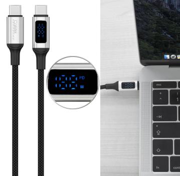 Preview: 100-W-PD-USB-C-Daten- & Ladekabel mit digitaler Anzeige, 20 V, 5 A, 1,2 m