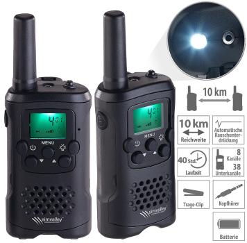 Preview: lot de 2 radios PMR avec VOX, lampe de poche, 8 canaux, 446 MHz, 10 km
