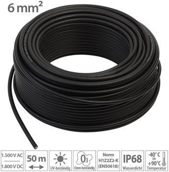 Preview: Câble solaire avec 1x 6 mm² (10 AWG), 50 m, IP68, jusqu‘à 1.800 V, noirr Preview: Câble solaire avec 1x 6 mm² (10 AWG), 50 m, IP68, jusqu‘à 1.800 V, noirr