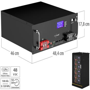 Preview: LiFePO4-Akku zur Rack-Montage, BMS, 48 V, 100 Ah, extra-zyklenfest