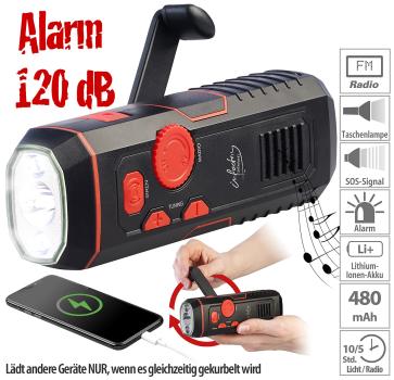 Preview: Radio FM dynamo et lampe de poche avec sirène 120 dB, fonction de recharge USB