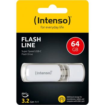 Intenso USB‑C flash drive Flash Line 64 GB – Super Speed USB 3.2 Gen.1x1 Type C – Fast data transfer for documents, photos, videos – Win/Mac